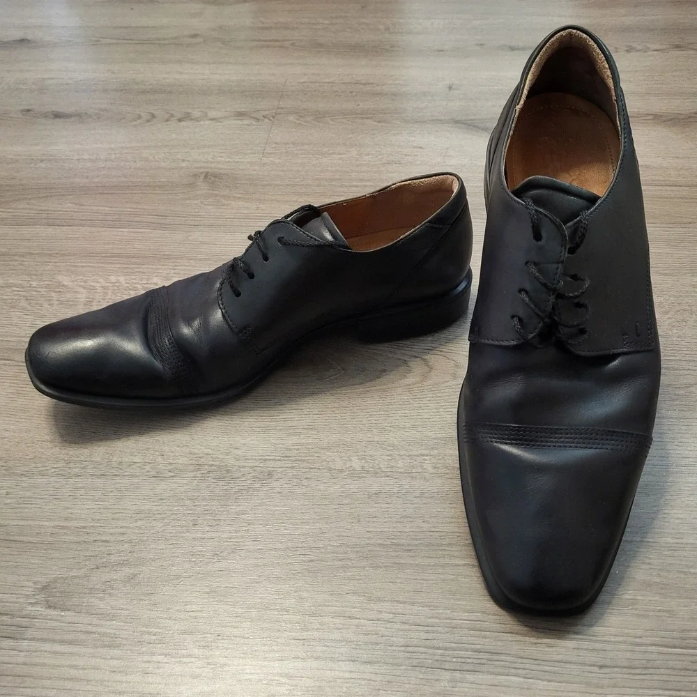 ECCO Mens Black Genuine Leather Cap Toe Derby Dress Shoes US Size 13 EU 47